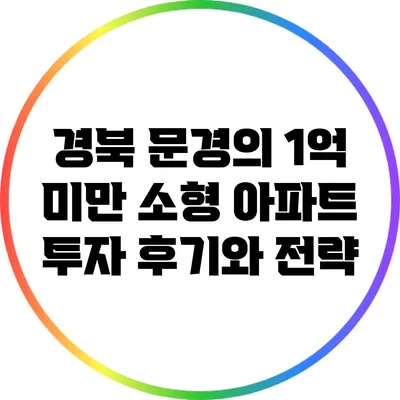 경북 문경의 1억 미만 소형 아파트 투자 후기와 전략