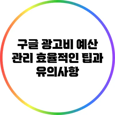 구글 광고비 예산 관리: 효율적인 팁과 유의사항