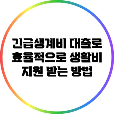 긴급생계비 대출로 효율적으로 생활비 지원 받는 방법