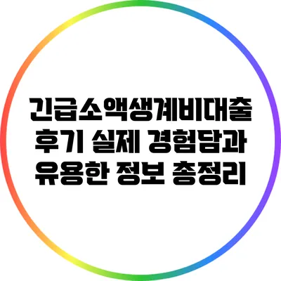 긴급소액생계비대출 후기: 실제 경험담과 유용한 정보 총정리