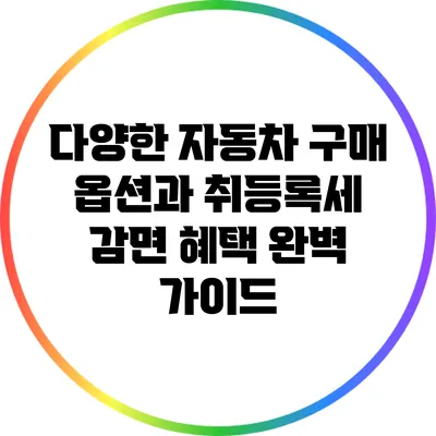 다양한 자동차 구매 옵션과 취등록세 감면 혜택 완벽 가이드