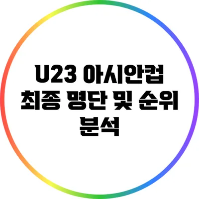 U23 아시안컵 최종 명단 및 순위 분석