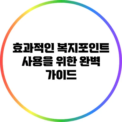 효과적인 복지포인트 사용을 위한 완벽 가이드