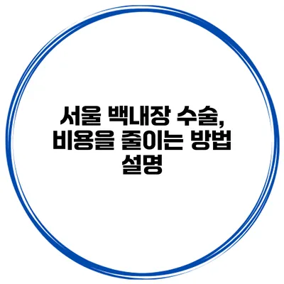 서울 백내장 수술, 비용을 줄이는 방법 설명
